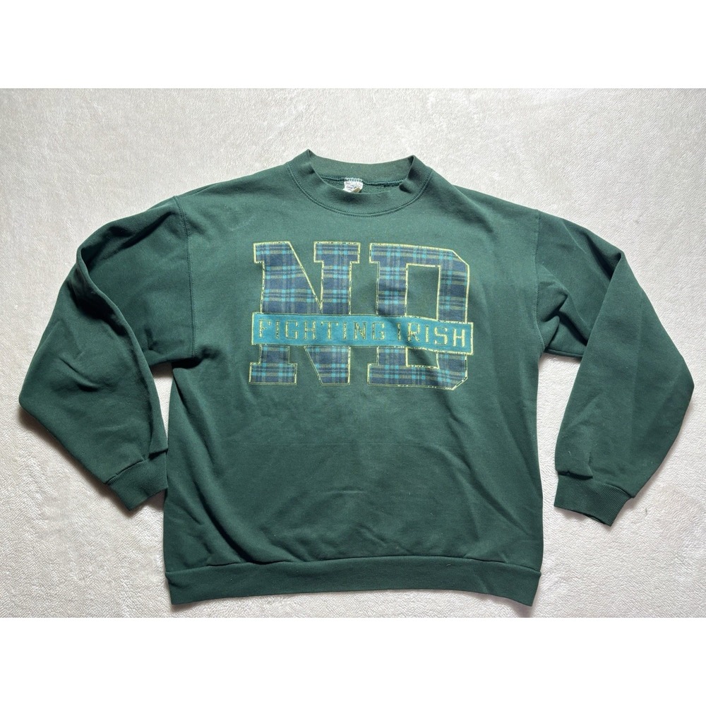 Vintage Notre Dame Plaid Letter Sweatshirt Size Medium Crew Neck
